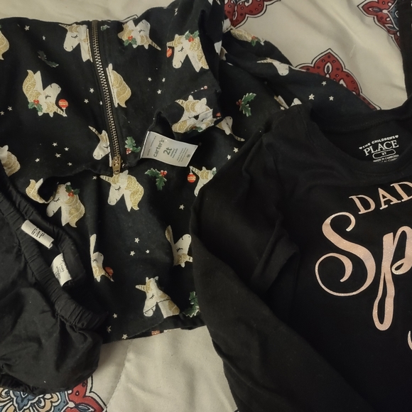 CARTER'S 2T UNICORN HOLIDAY CHRISTMAS DRESS, DADDY SPOILS ME SHIRT & jean bottom - Picture 2 of 5